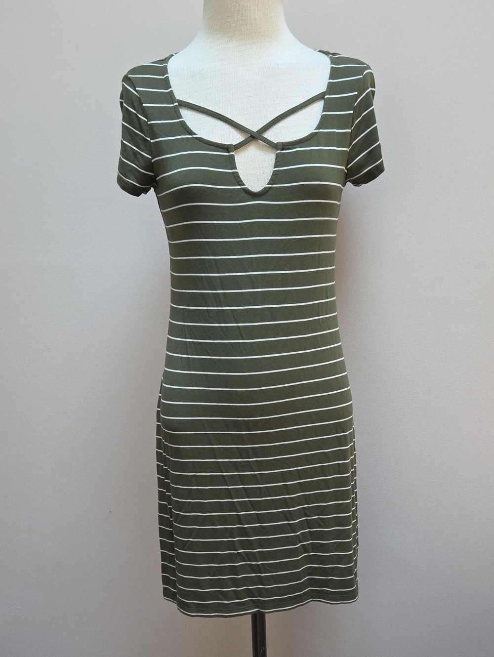 Aeropostale Seriously Soft Green & White Striped Short Sleeve Dress, Size XS